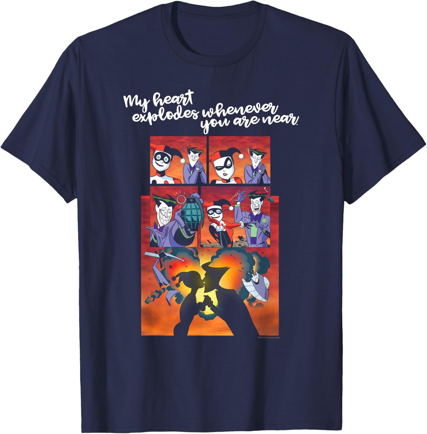 Batman Harley Quinn Joker Heart Explodes T-Shirt - T-Shirt | Navy