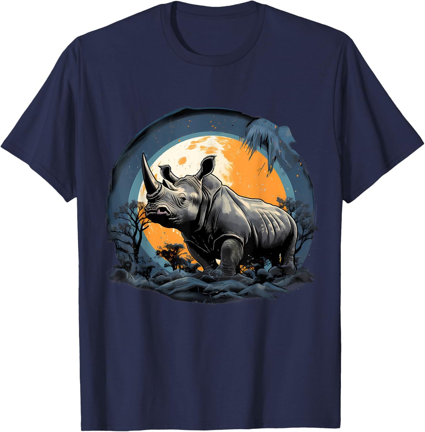 Rhino Safari Nature Artwork Rhinoceros Wildlife Safari Motif T-Shirt - T-Shirt | Navy