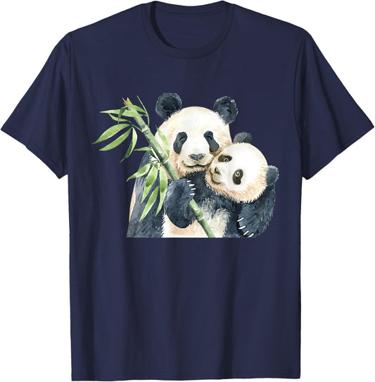 Cute Panda Lovers Kawaii Asian Bears Gifts DAIMMER -Adults & -Kids Black Short Sleeve Watercolor Panda T-Shirt - T-Shirt | Navy