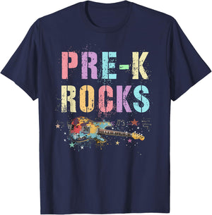 Kawaii PRE-K ROCKS Teacher PreK Crew Rockstar Preschool Kids T-Shirt - T-Shirt | Navy