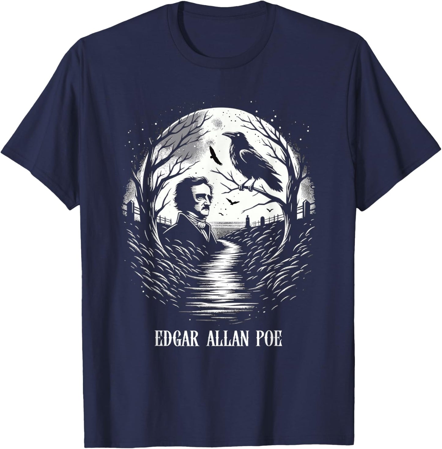 Horror and Fantasy Creative Writing Macabre Art Edgar Allan Poe & Raven - -Youth, Black, Small T-Shirt - T-Shirt | Navy