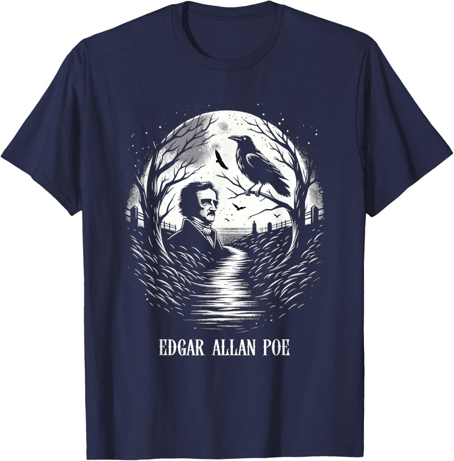 Horror and Fantasy Creative Writing Macabre Art Edgar Allan Poe & Raven - -Youth, Black, Small T-Shirt - T-Shirt | Navy