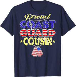Proud US Coast Guard Cousin US Flag Dog Tags Military Family T-Shirt - T-Shirt | Navy