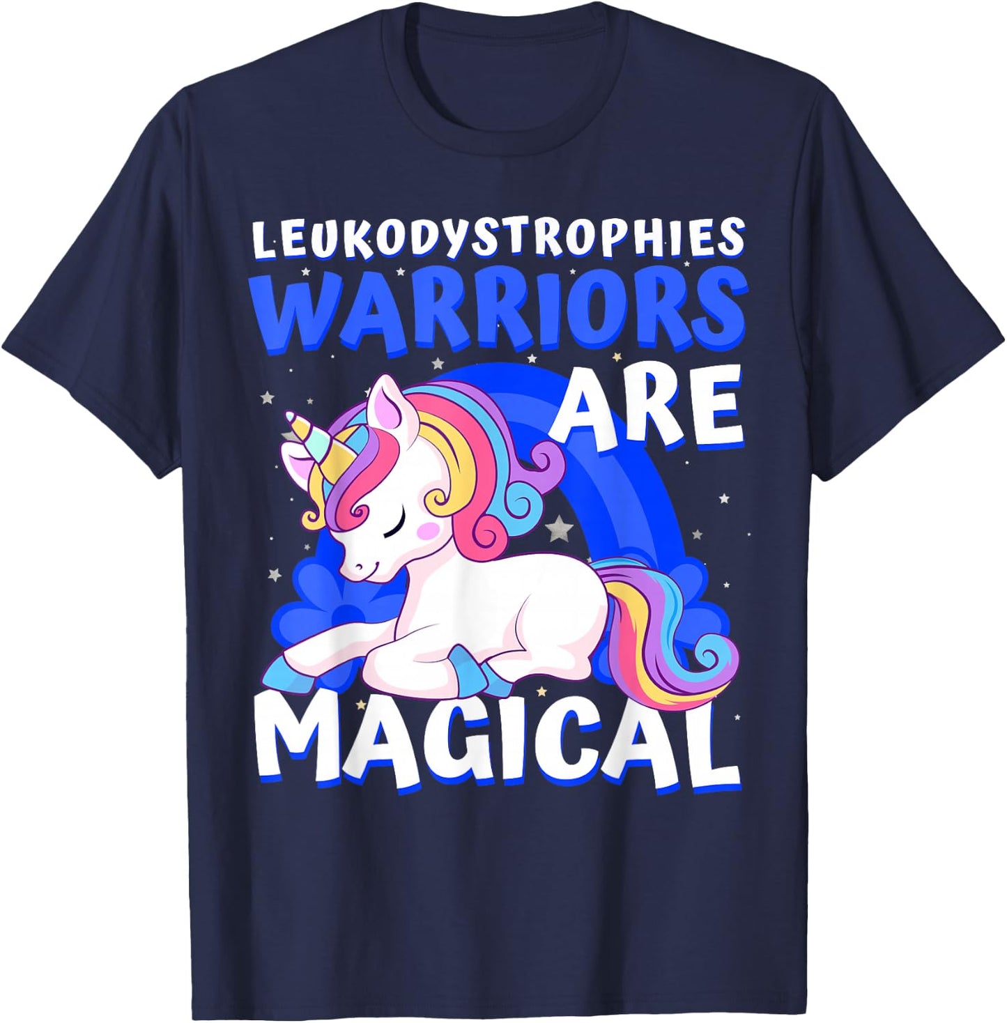 Warriors Magical Leukodystrophies Awareness Ribbon Unicorn T-Shirt - T-Shirt | Navy