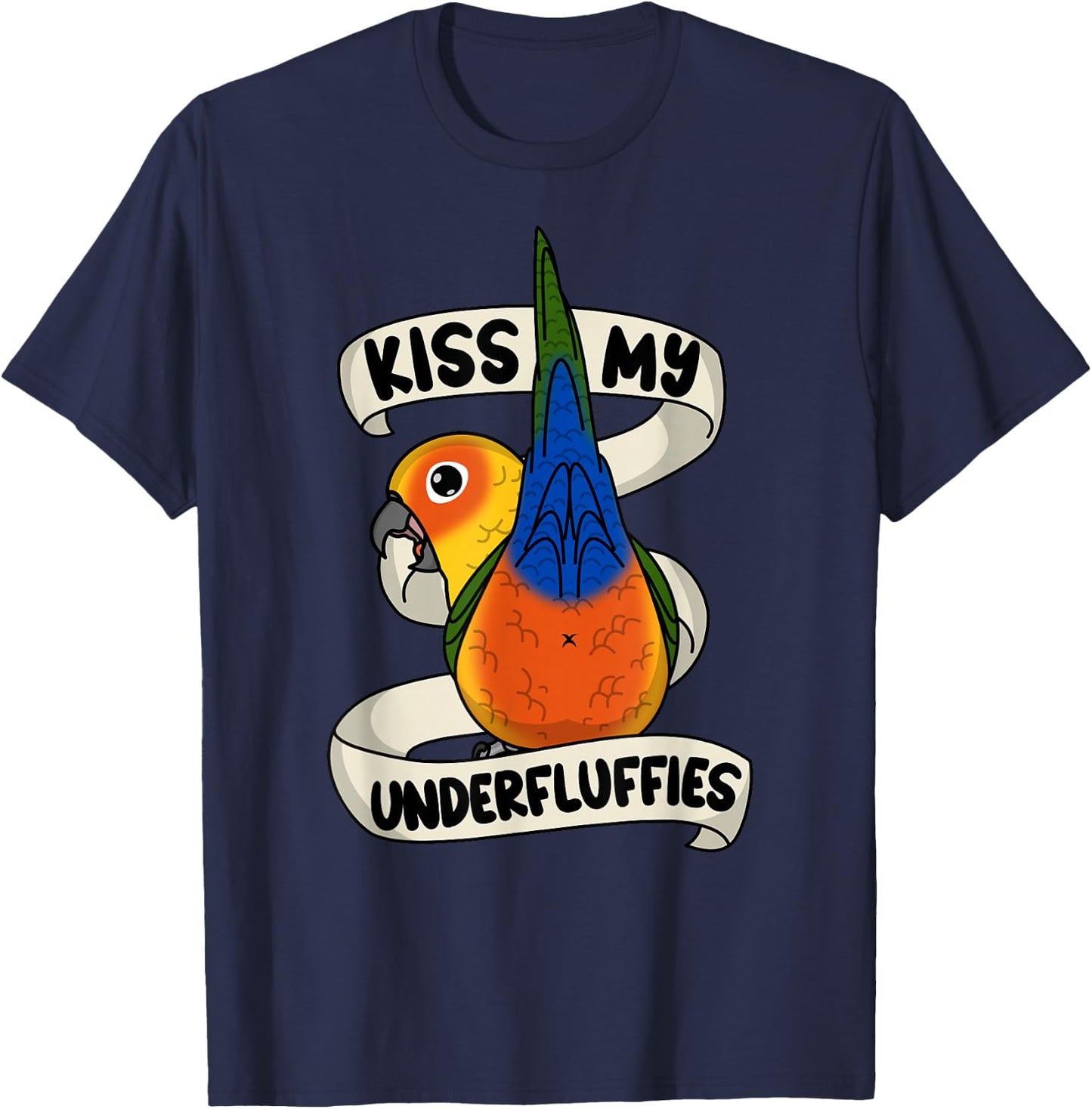 Kiss My Parrot Underfluffies I Jenday Conure T-Shirt - T-Shirt | Navy