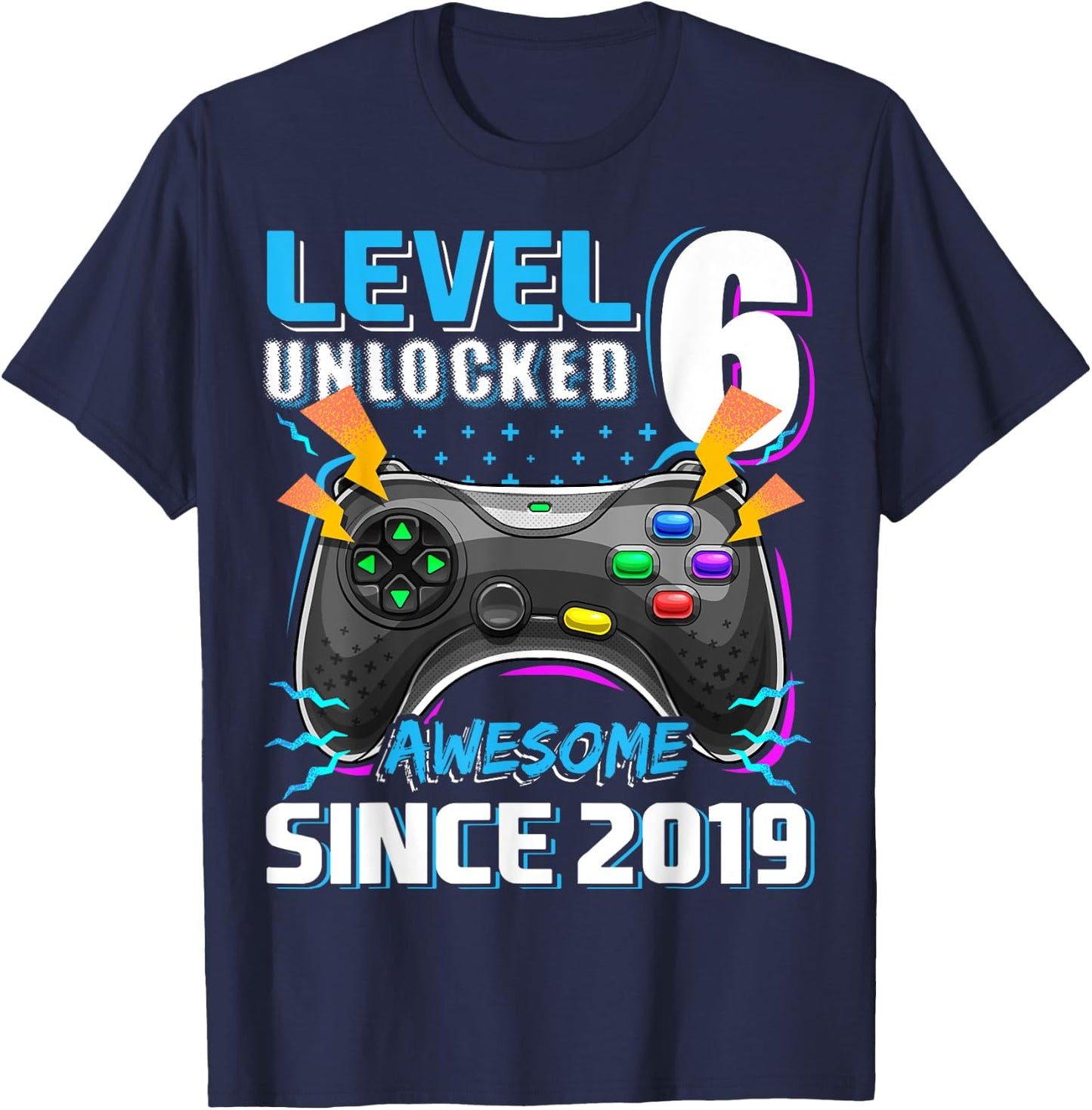 6th Birthday Boy Level 6 Gamer 6 Year Video Game Party T-Shirt - T-Shirt | Navy