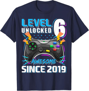 6th Birthday Boy Level 6 Gamer 6 Year Video Game Party T-Shirt - T-Shirt | Navy