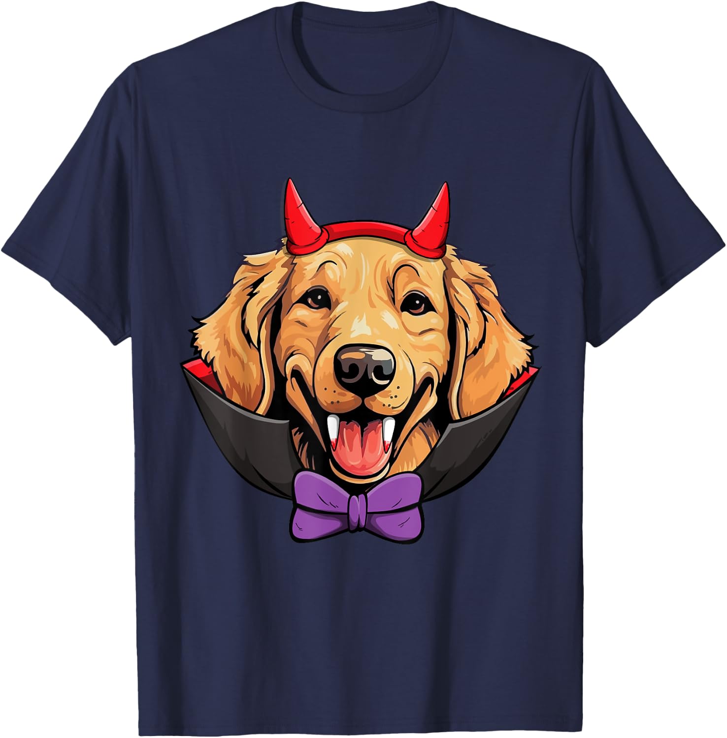 Golden Retriever Dog Vampire Halloween Costume Men Women Kids T-Shirt - T-Shirt | Navy