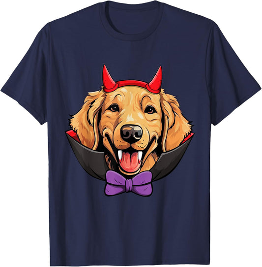 Golden Retriever Dog Vampire Halloween Costume Men Women Kids T-Shirt - T-Shirt | Navy