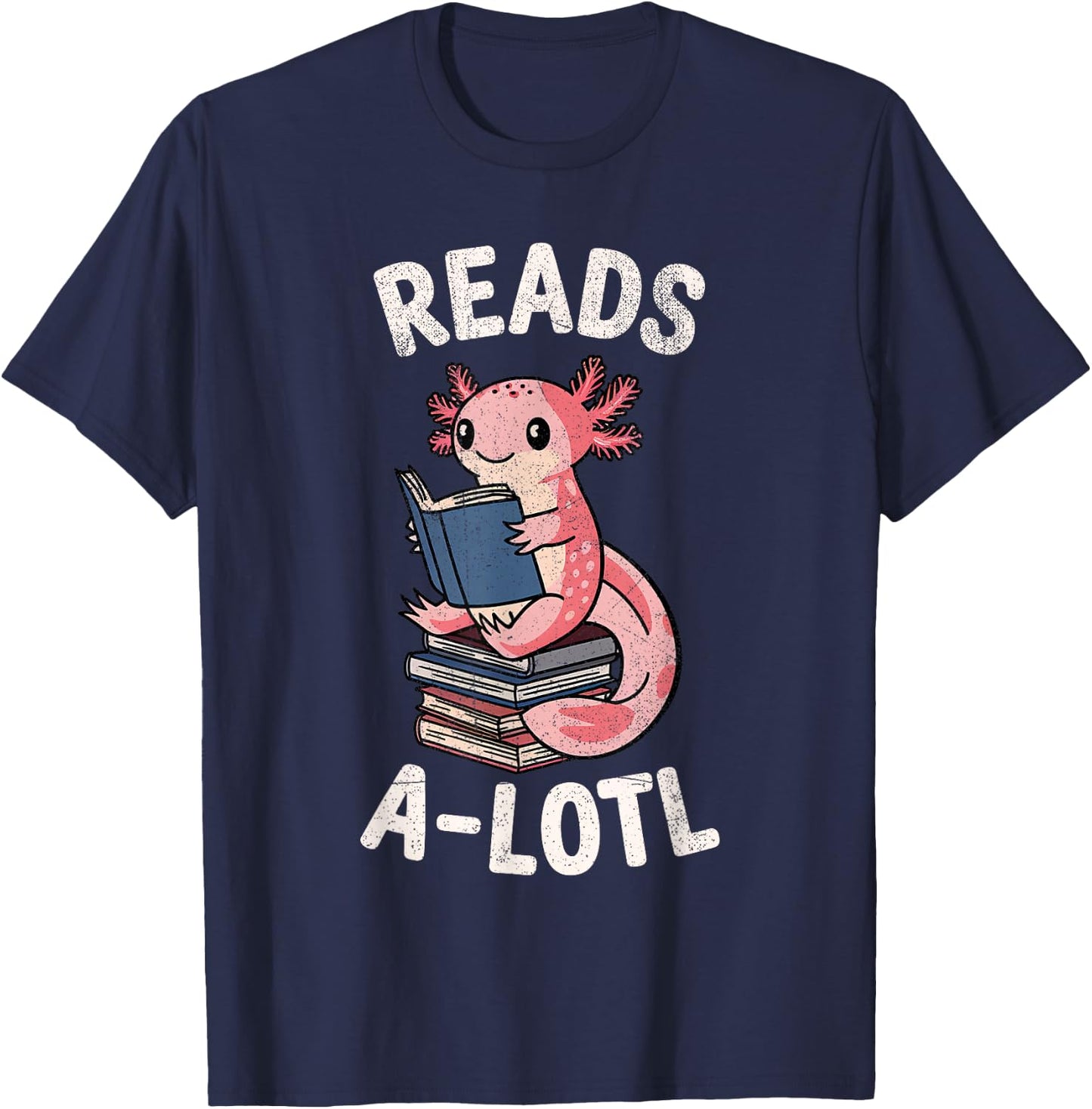 Cute Axolotl Read Alotl Bookworm Boys Girls Kids T-Shirt - T-Shirt | Navy