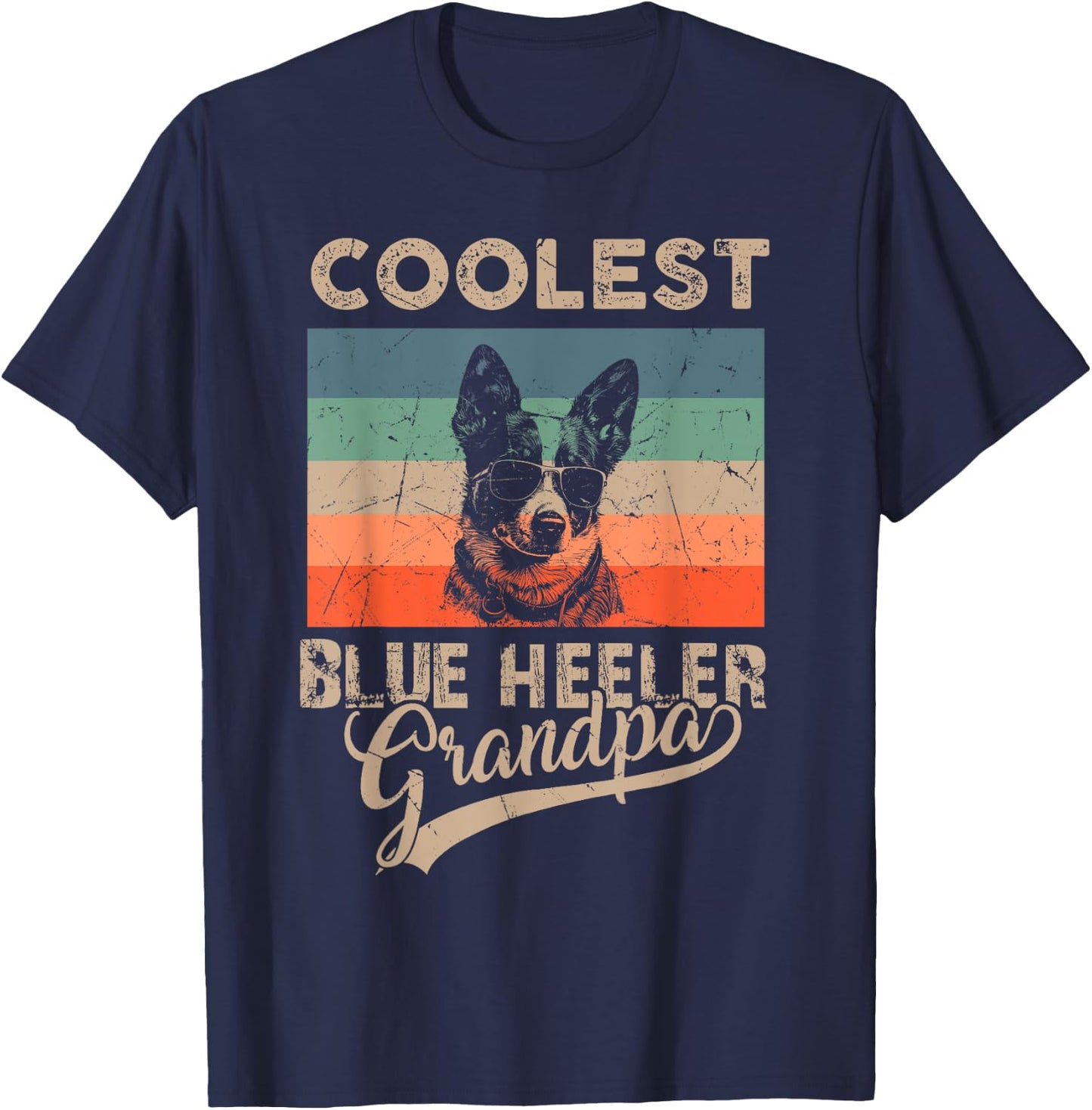 Coolest Blue Heeler Grandpa Gifts Funny Dog Grandpa Retro Men Women Kids T-Shirt - T-Shirt | Navy