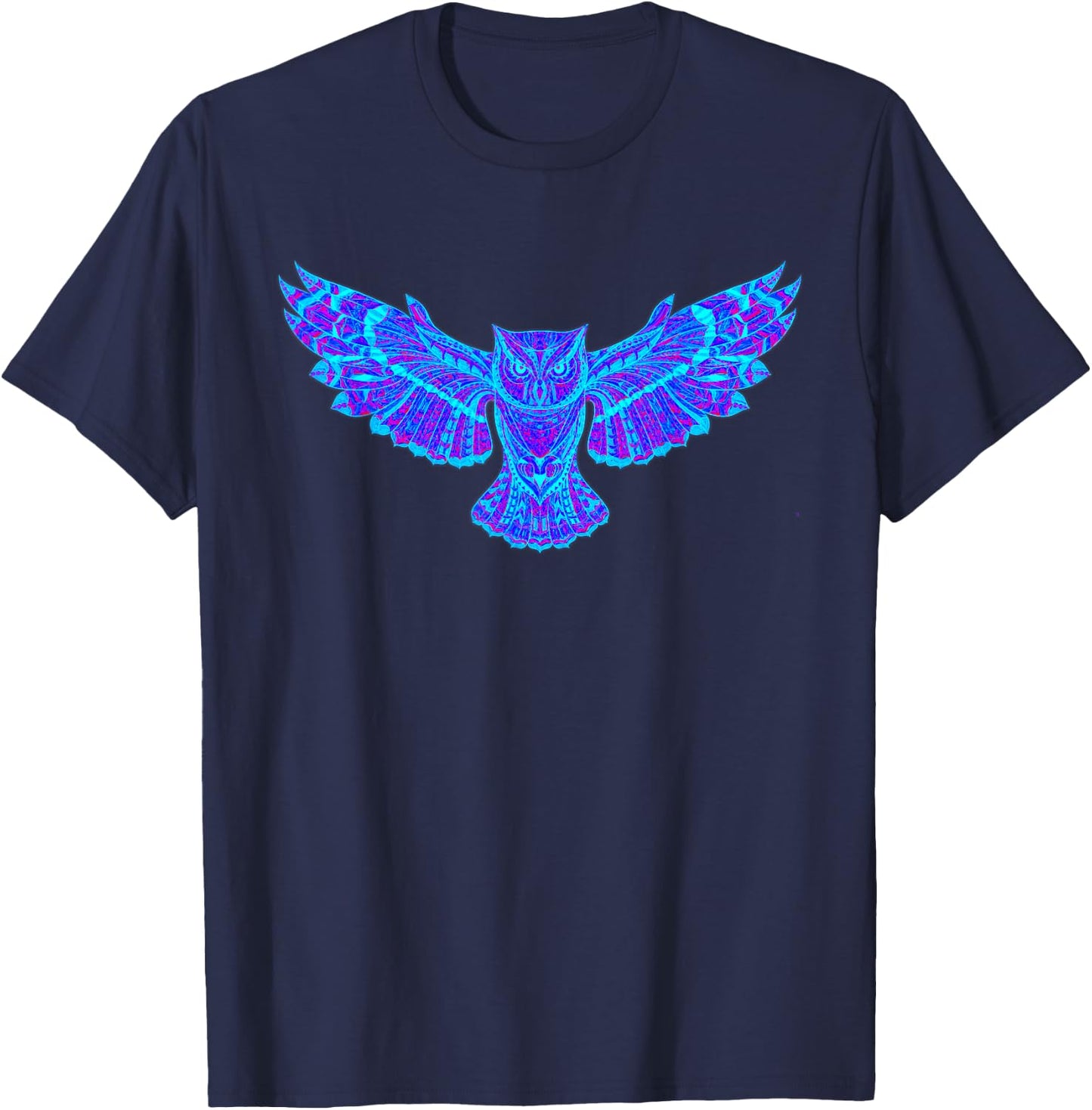 EDM Electronic Dance Techno Owl Rave Large Black T-Shirt - T-Shirt | Navy