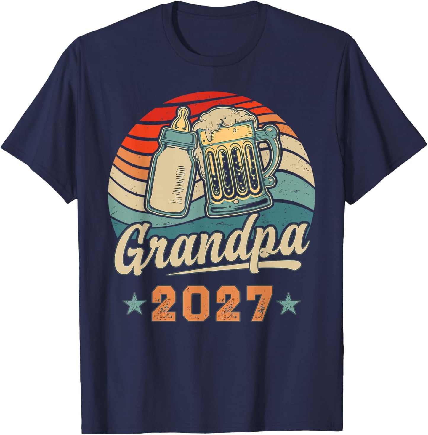 Grandpa 2027 Retro Future Grandpa Baby Reveal T-Shirt - T-Shirt | Navy