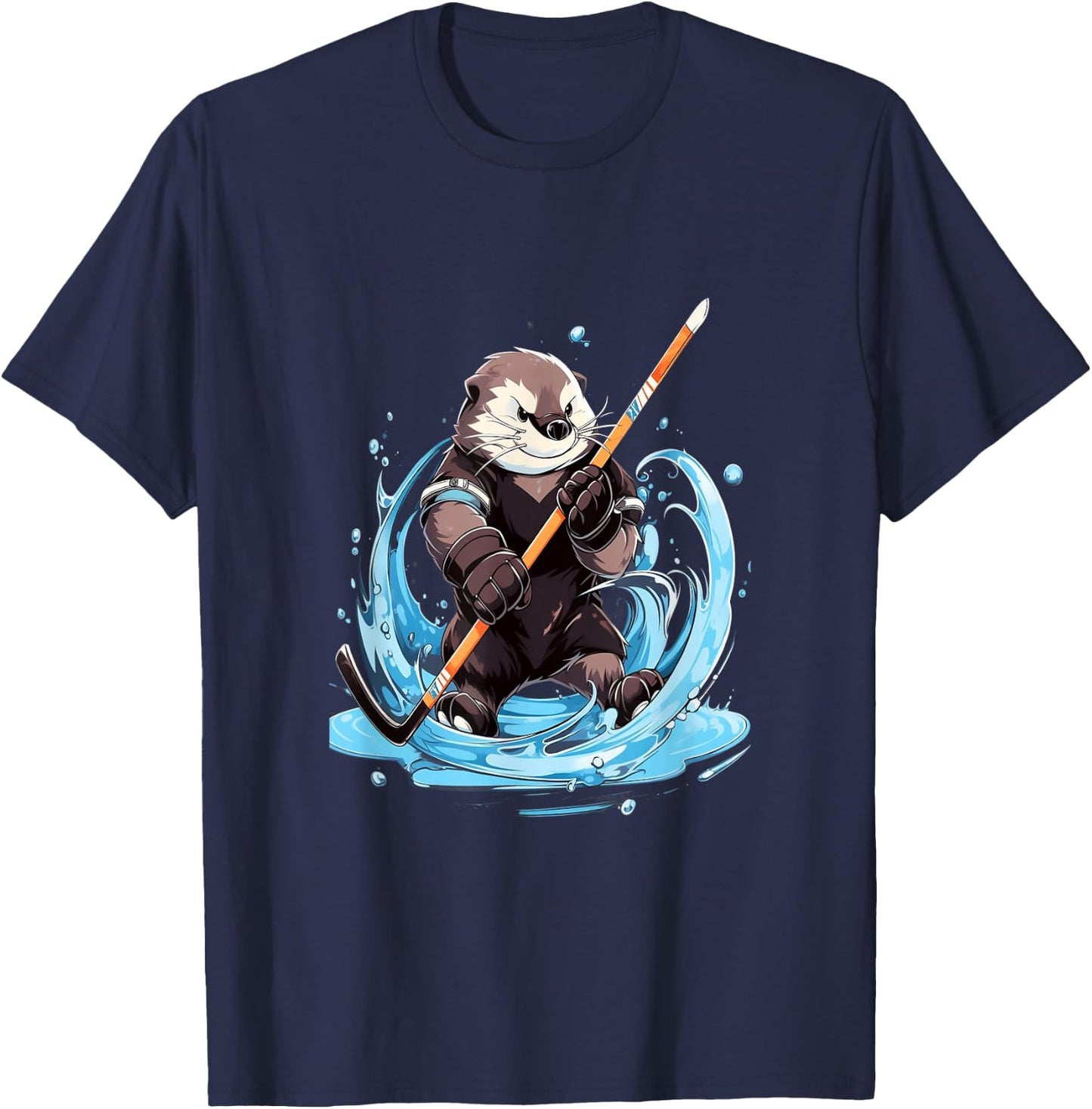Otter Ice Hockey Player Hockey Stick Goalkeeper T-Shirt - T-Shirt | Navy