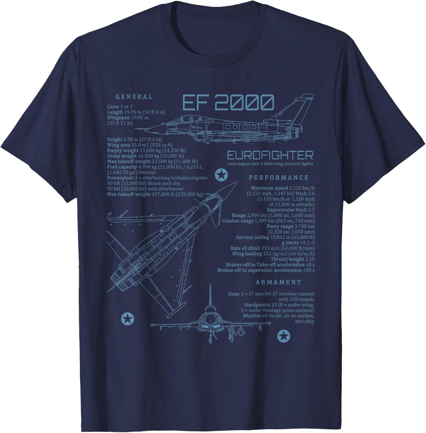 European Military Aviation Airplane Eurofighter EF2000 Typhoon Jet Militärflugzeug für Eurofighter Jet Fans, Schwarz, S, Kurzarm, Klassische Passform, , Erwachsene T-Shirt - T-Shirt | Navy
