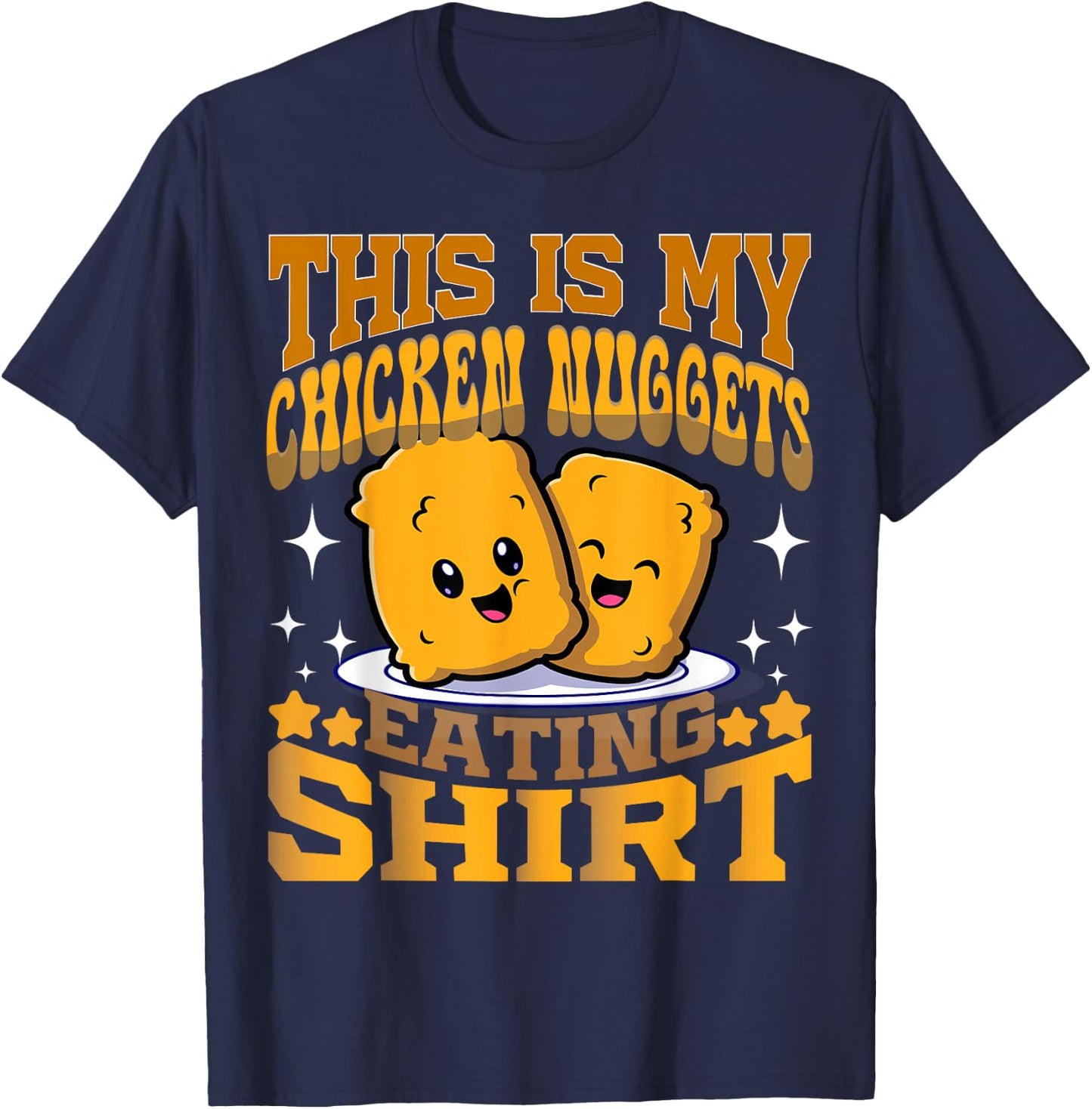 Chicken Nuggets Gifts For Kids -Adults & Kids Black Cartoon Fun Chicken Nugget Lovers Fast Food T-Shirt - T-Shirt | Navy