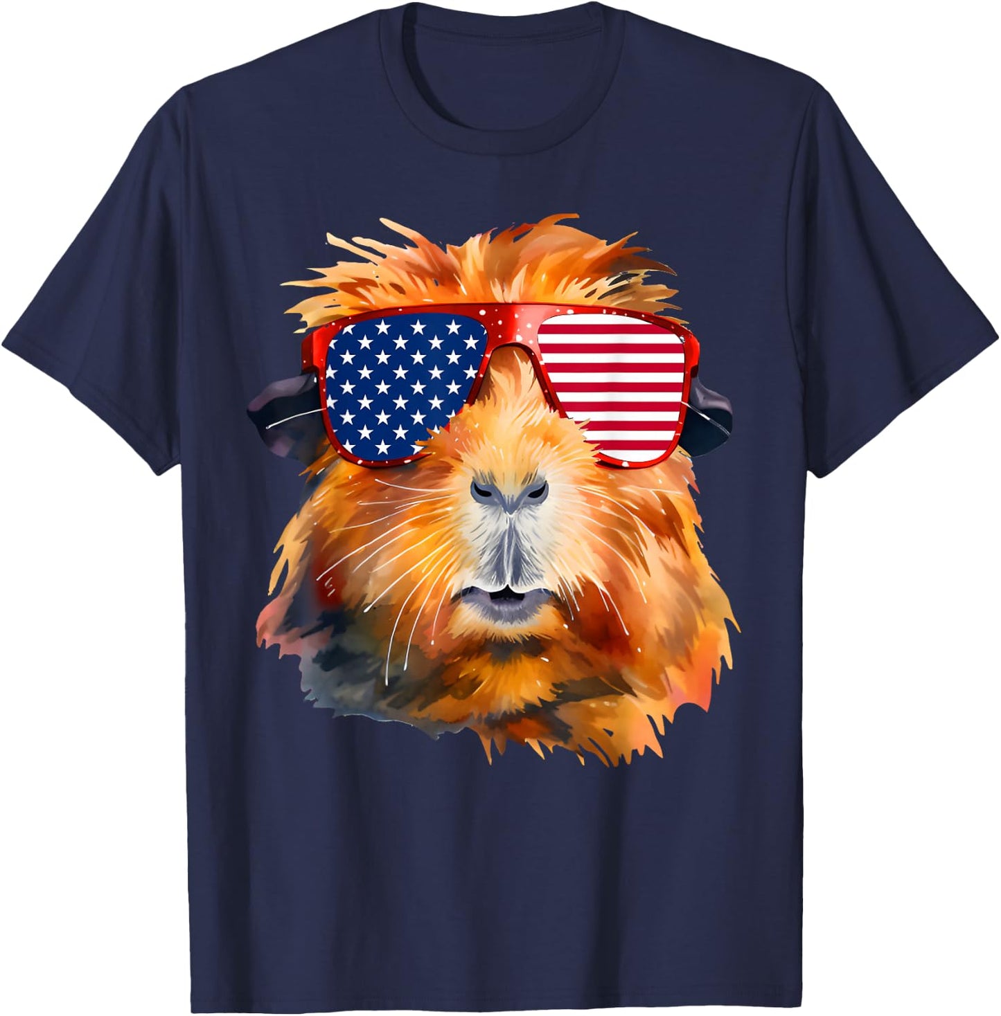 Guinea Pig American Flag Sunglasses Patriotic 4th Of July T-Shirt - T-Shirt | Navy