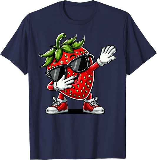 Funny Dabbing Strawberry Summer Fruit Lover Men Women Kids T-Shirt - T-Shirt | Navy