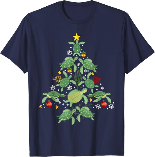Sea Turtle Christmas Tree Funny Turtle Lovers Xmas Party T-Shirt - T-Shirt | Navy