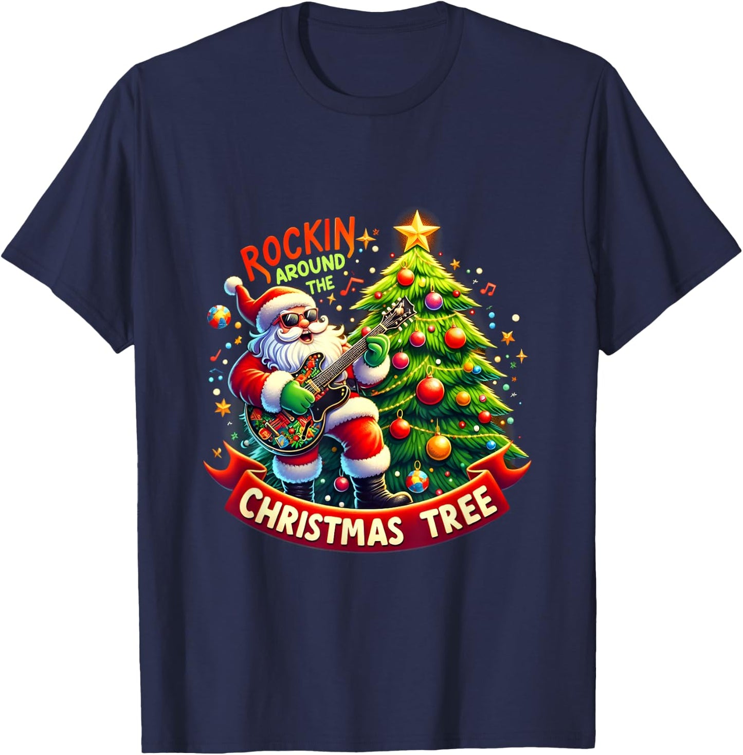 Rockin' Around The Christmas Tree Funny Horses Christmas T-Shirt - T-Shirt | Navy
