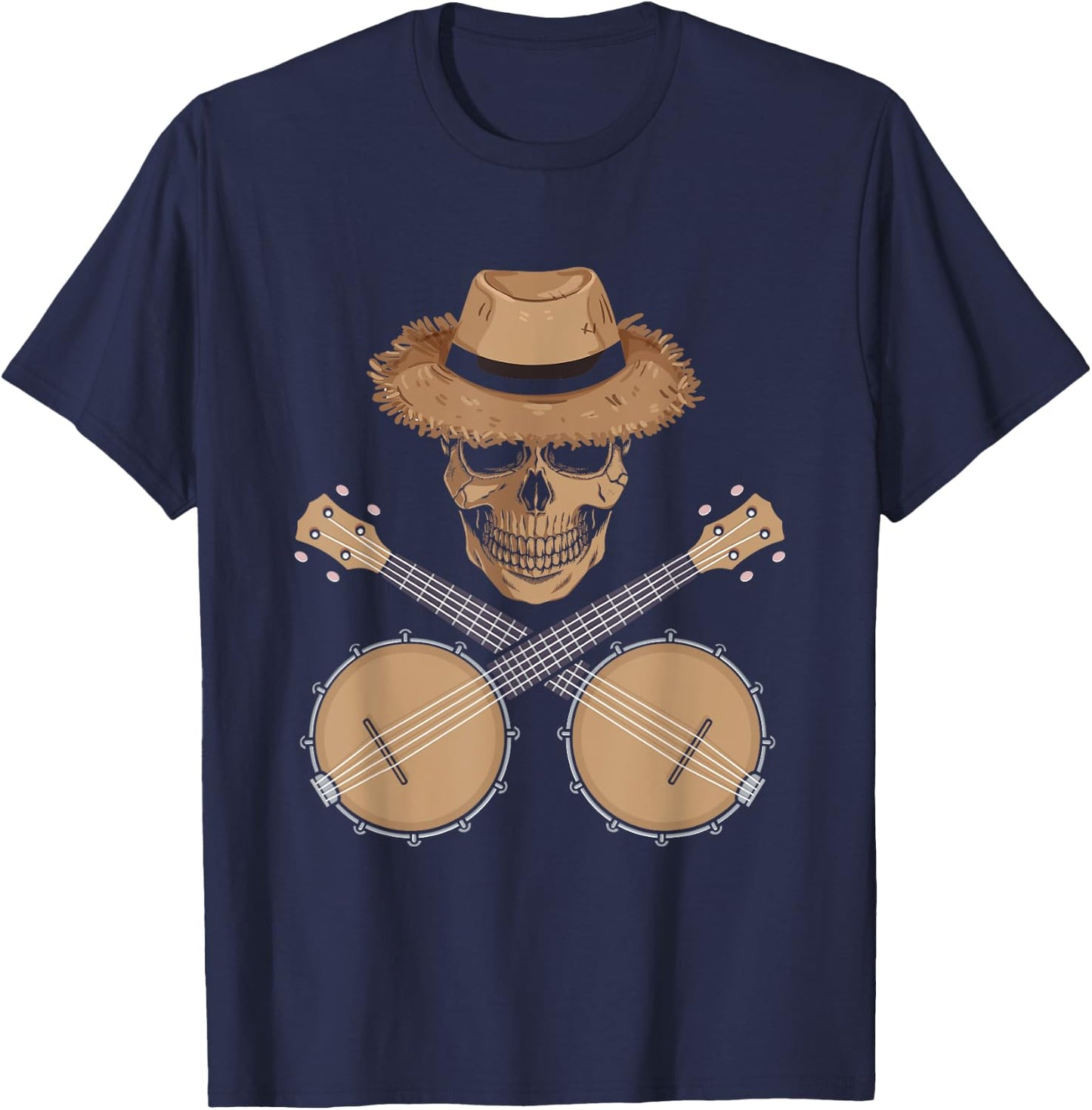 Banjo Player Skeleton | Bluegrass Country Music | Banjoist T-Shirt - T-Shirt | Navy
