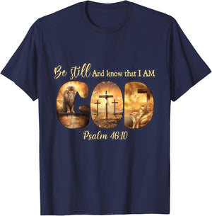 Lion God Christian Be Still And Know That I Am God T-Shirt - T-Shirt | Navy