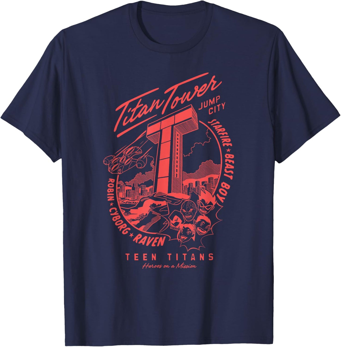 DC Comics Teen Titans Titan Tower Robin Cyborg Raven T-Shirt - T-Shirt | Navy
