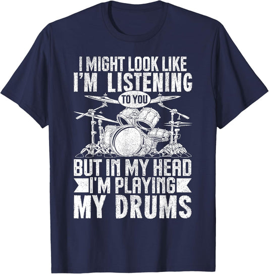 Funny Drummer Shirt Men Women Drum Player Percussion Lover T-Shirt - T-Shirt | Navy