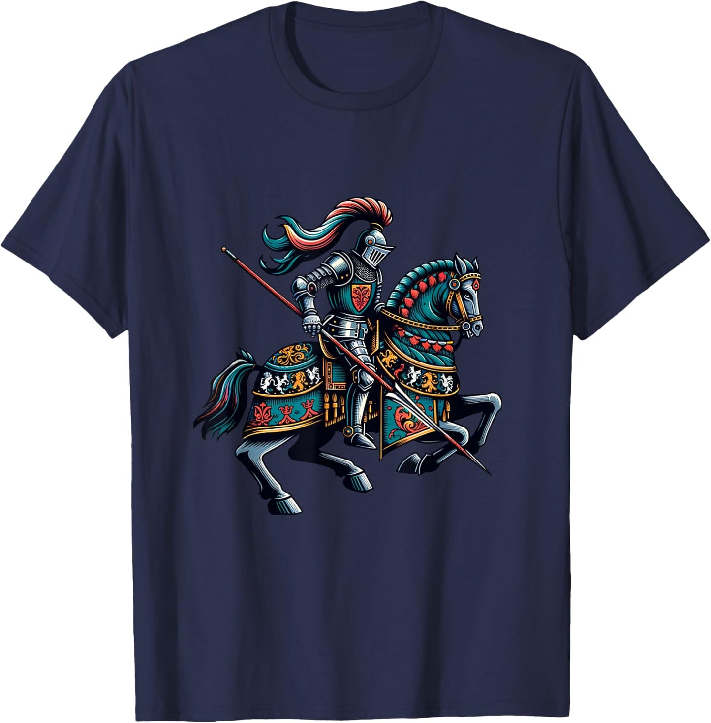Medieval Knight with Lance - Tjosten , black T-Shirt - T-Shirt | Navy