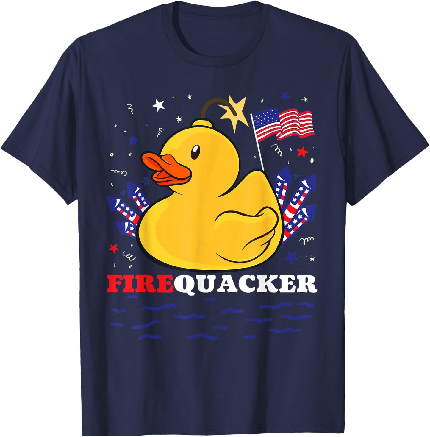 Firecracker Duck 4th of July Patriotic Day USA Flag Funny T-Shirt - T-Shirt | Navy