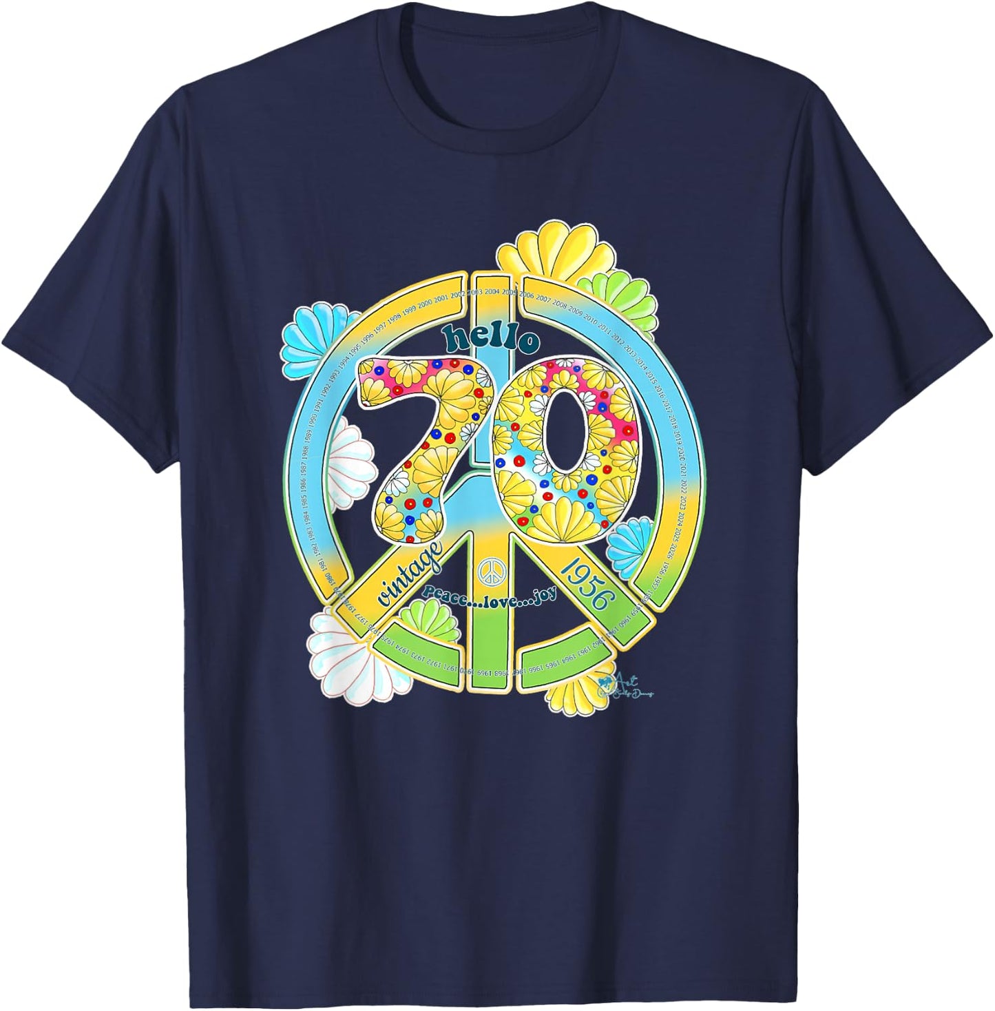 Born in 1956 Colorful Flower Power Retro Number Art T-Shirt - T-Shirt | Navy