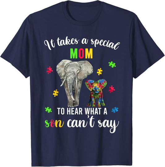 Autism Awareness Family Support Shirts, Autism Mom Elephants T-Shirt - T-Shirt | Navy