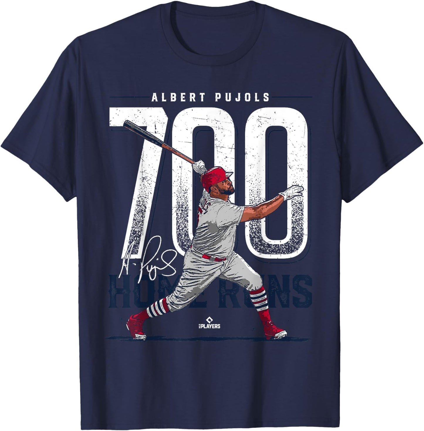 BallPark MVP Albert Pujols 700 Home Runs St Louis MLBPA -Adults & Youth Black Cotton Short Sleeve T-Shirt - T-Shirt | Navy