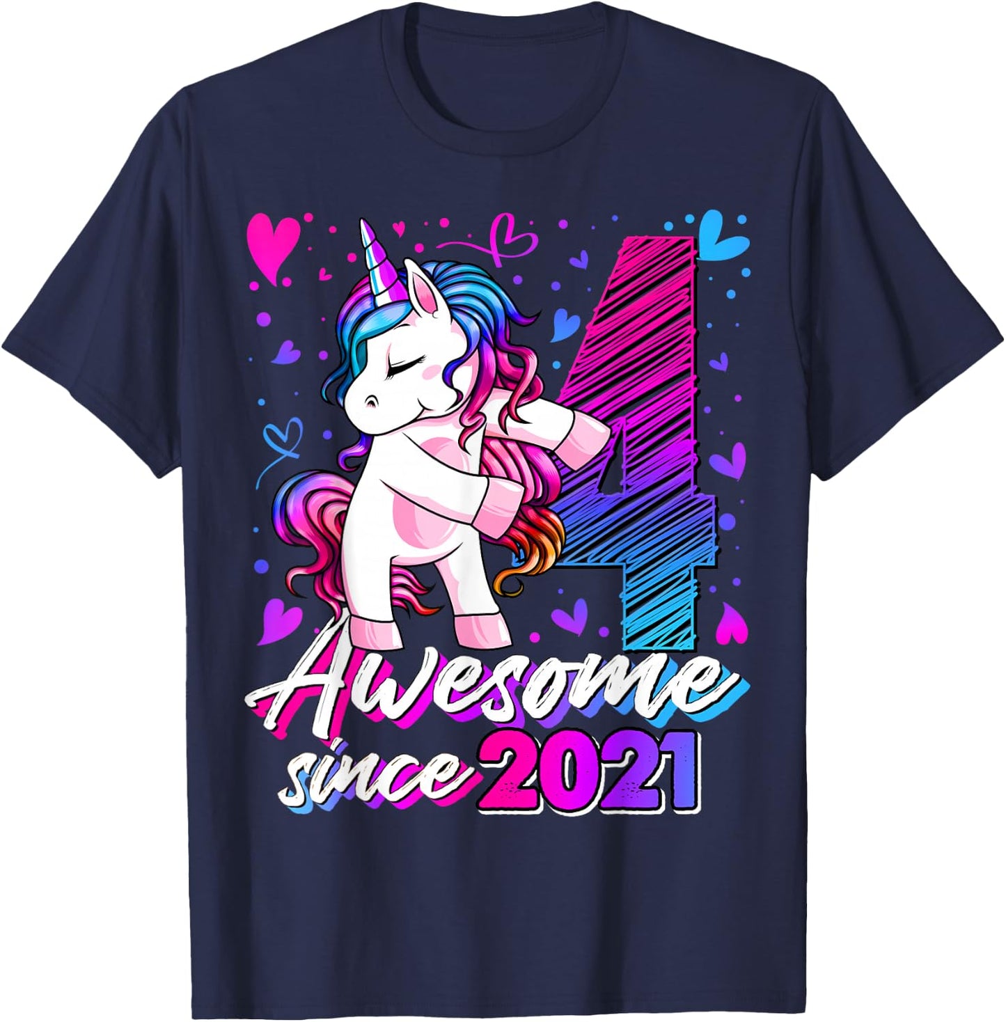 4 Year Old Unicorn Gifts For Girls 4th Birthday Girl Party T-Shirt - T-Shirt | Navy