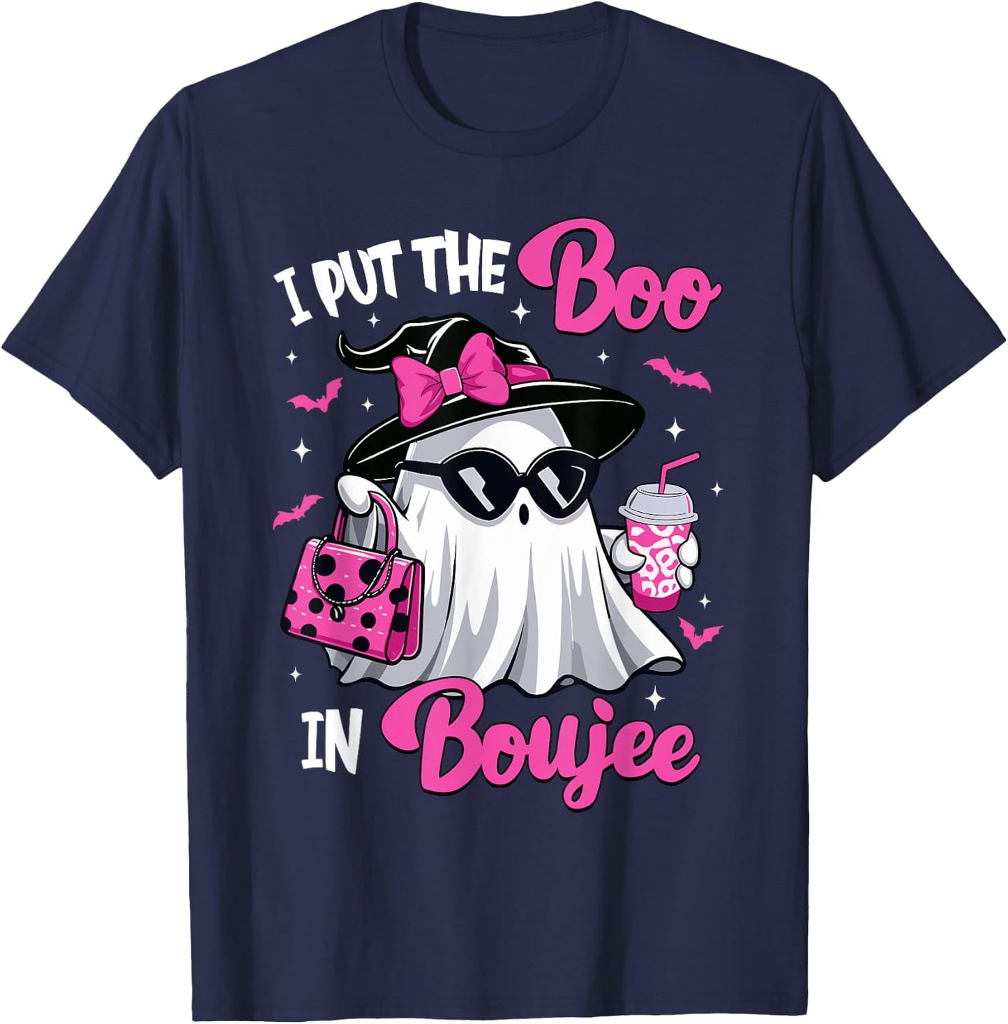 Boujee Boo Jee Spooky Ghost Pink Halloween Pumpkin Costumes T-Shirt - T-Shirt | Navy