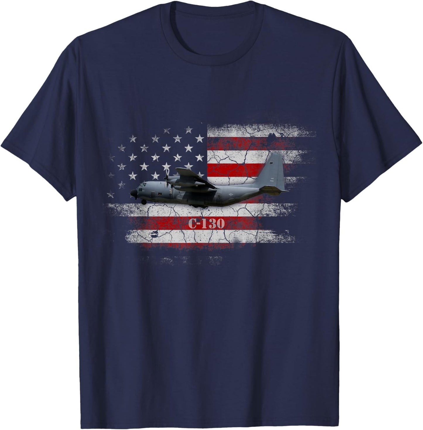C-130 - Combat Air Force Veteran Veterans Day Gift T-Shirt - T-Shirt | Navy