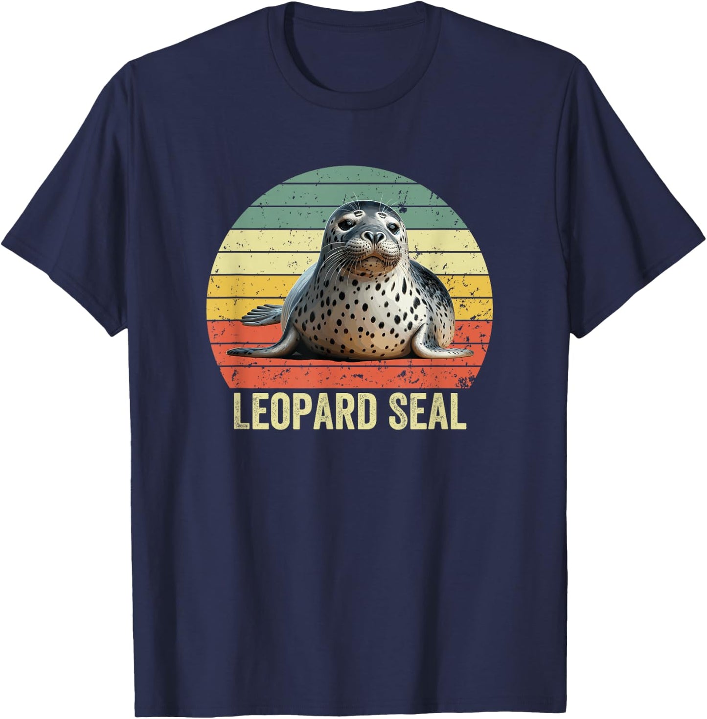 Leopard Seal on Vintage Sunset, Leopard Seal T-Shirt - T-Shirt | Navy