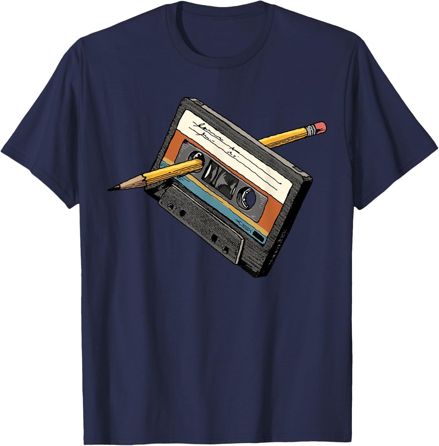 Rewind 80s Shirt Funny Rewind Cassette Pencil Vintage T-Shirt - T-Shirt | Navy