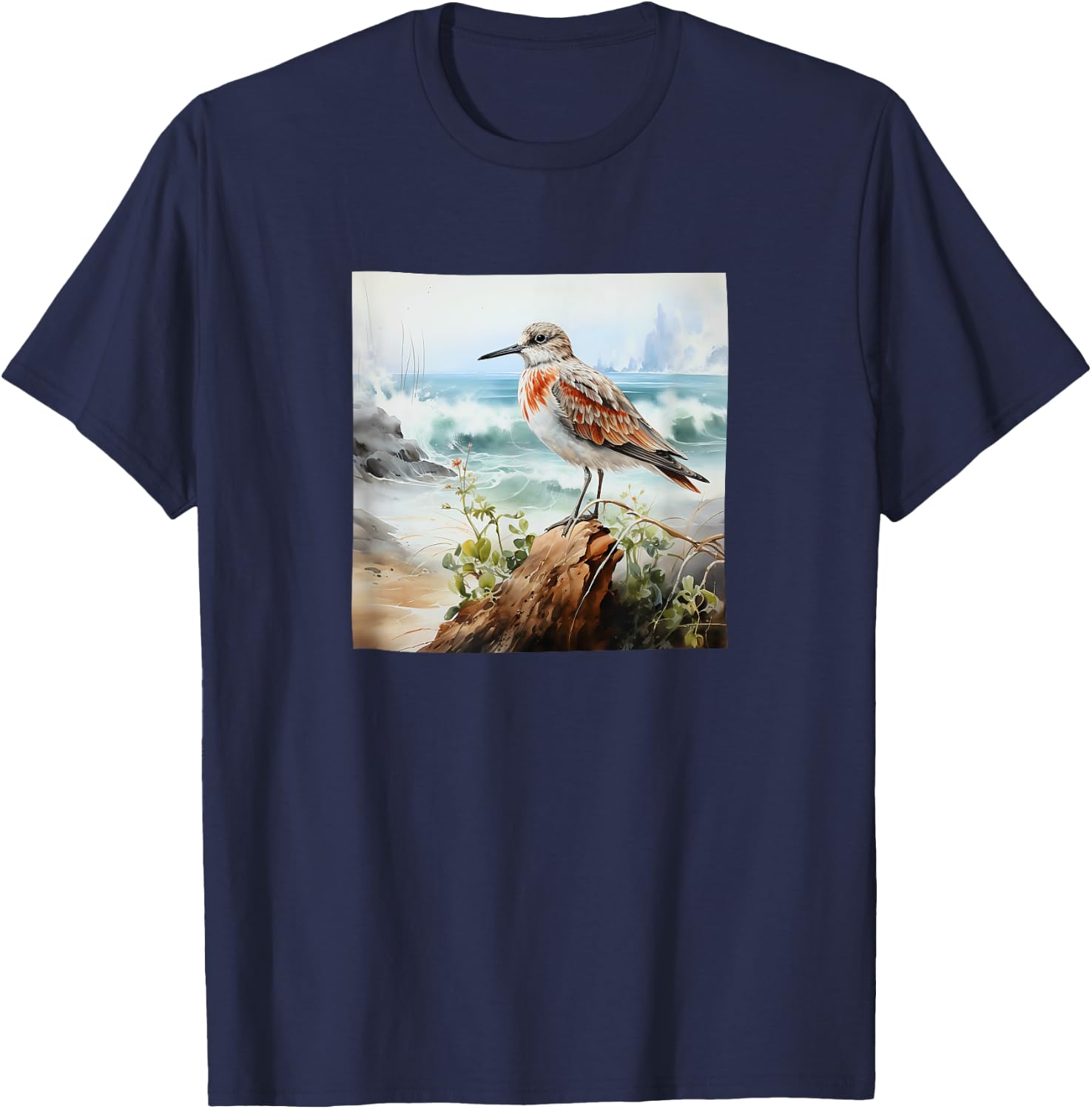 Sandpiper Ocean Watercolor Graphic T-Shirt - T-Shirt | Navy
