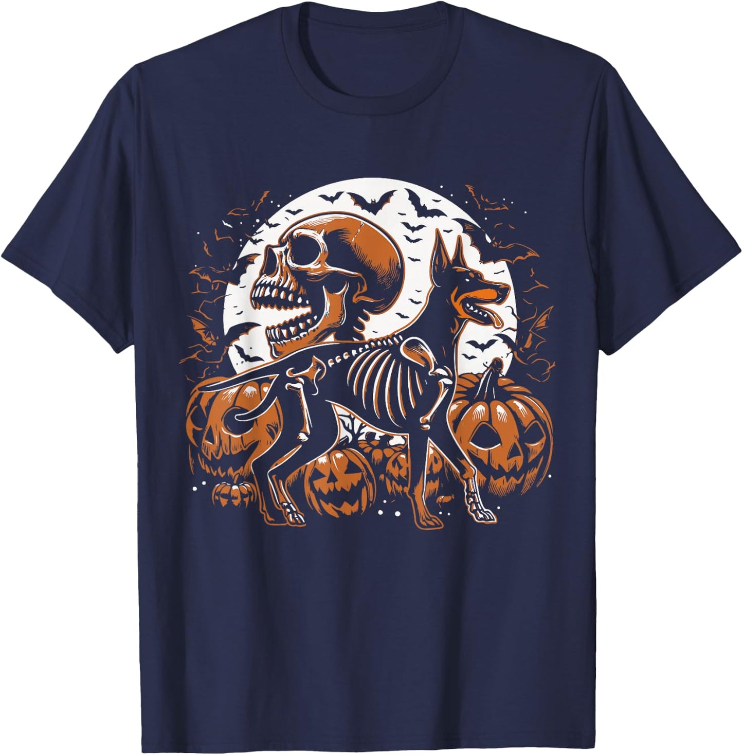 Halloween Skeleton Walking Skeletal Doberman Dog T-Shirt - T-Shirt | Navy