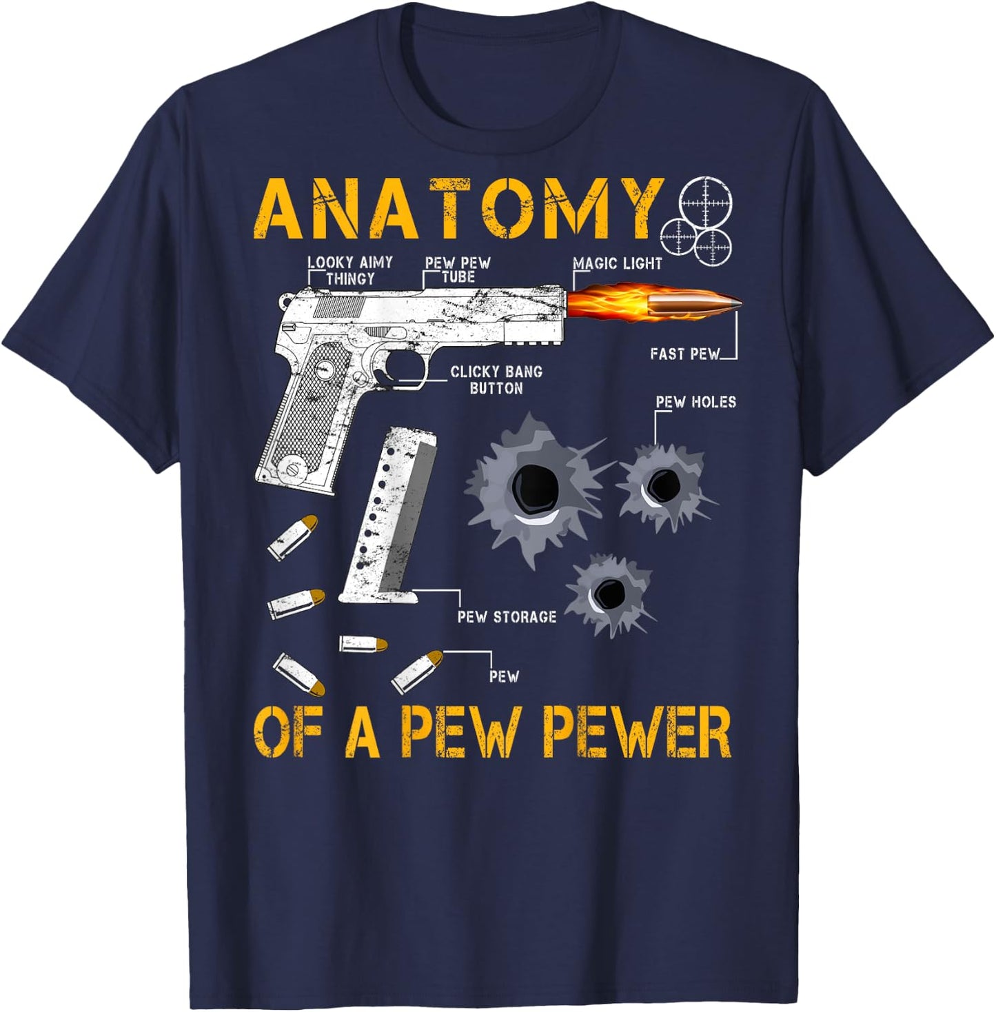 Anatomy Of A Pew Pewer | On Back | Triggernometry Gun Gift T-Shirt - T-Shirt | Navy