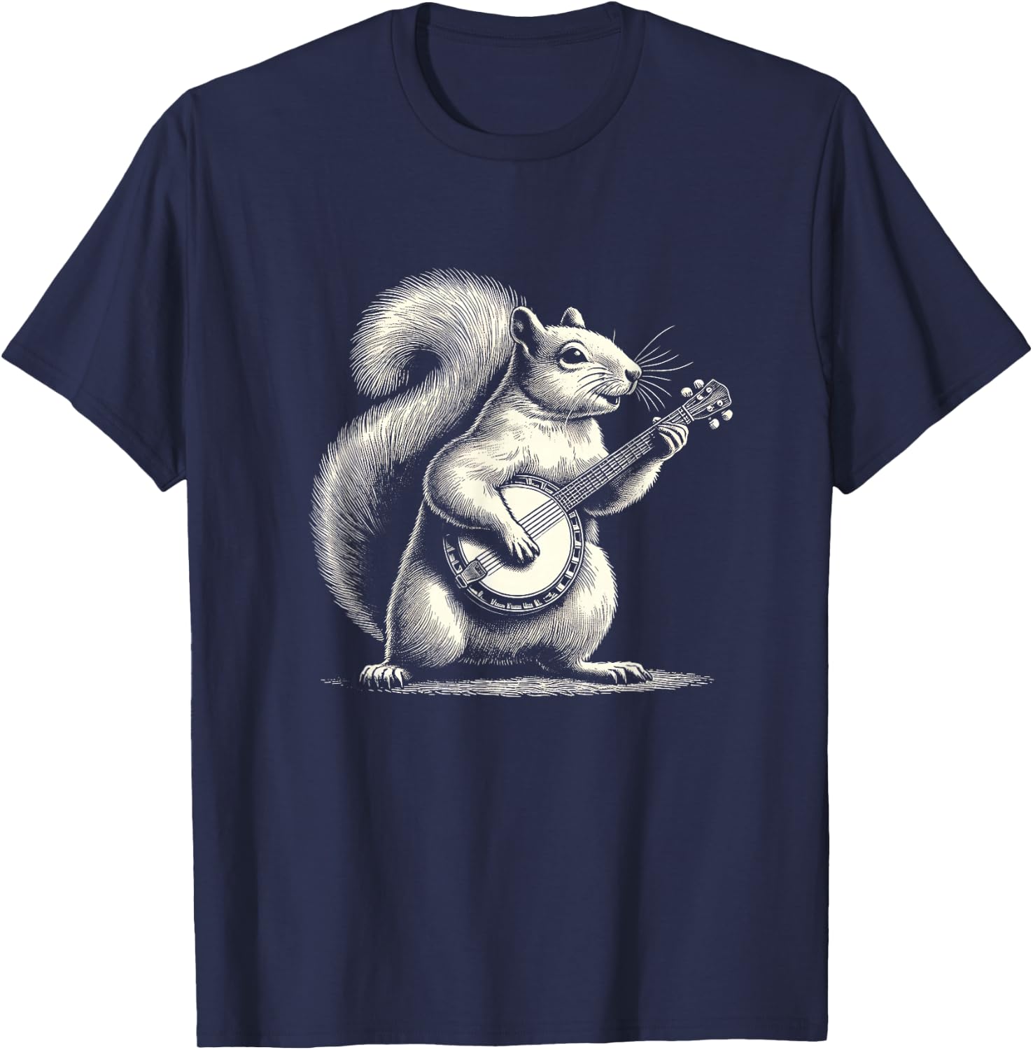 Squirrel Playing Banjo Graphic Art Design T-Shirt - T-Shirt | Navy