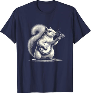 Squirrel Playing Banjo Graphic Art Design T-Shirt - T-Shirt | Navy