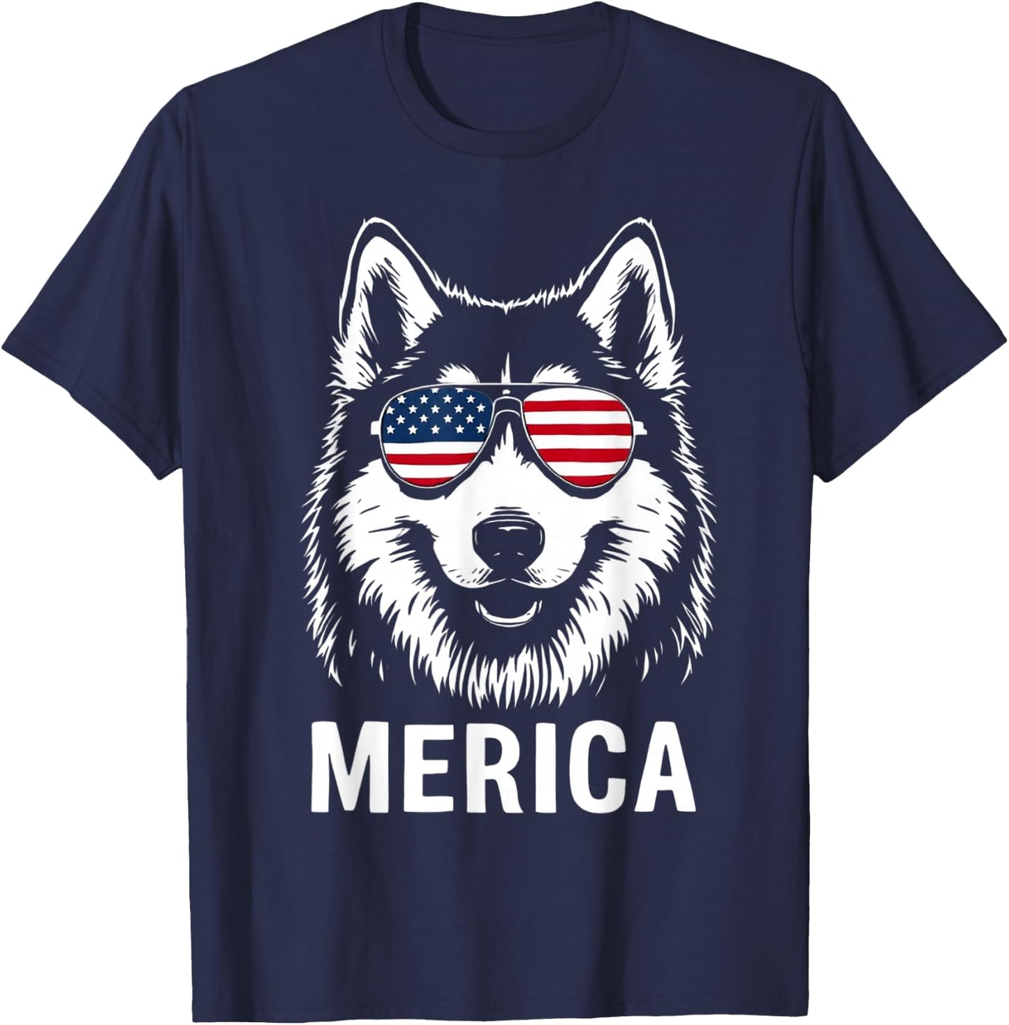 American Flag Merica husky dog 4th Of July kids women men T-Shirt - T-Shirt | Navy