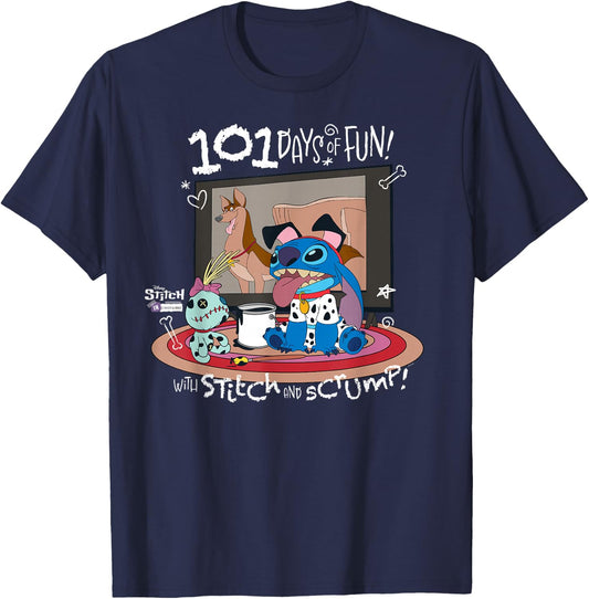 Disney 100 Stitch in Costume 101 Dalmatians Fun & Scrump T-Shirt - T-Shirt | Navy
