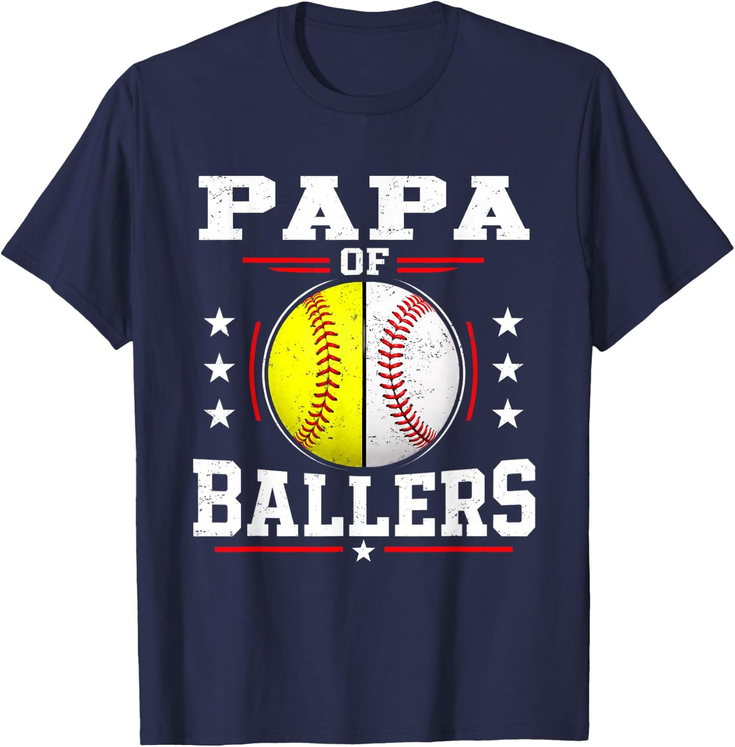 Papa of Ballers Baseball Softball Papa T-Shirt - T-Shirt | Navy