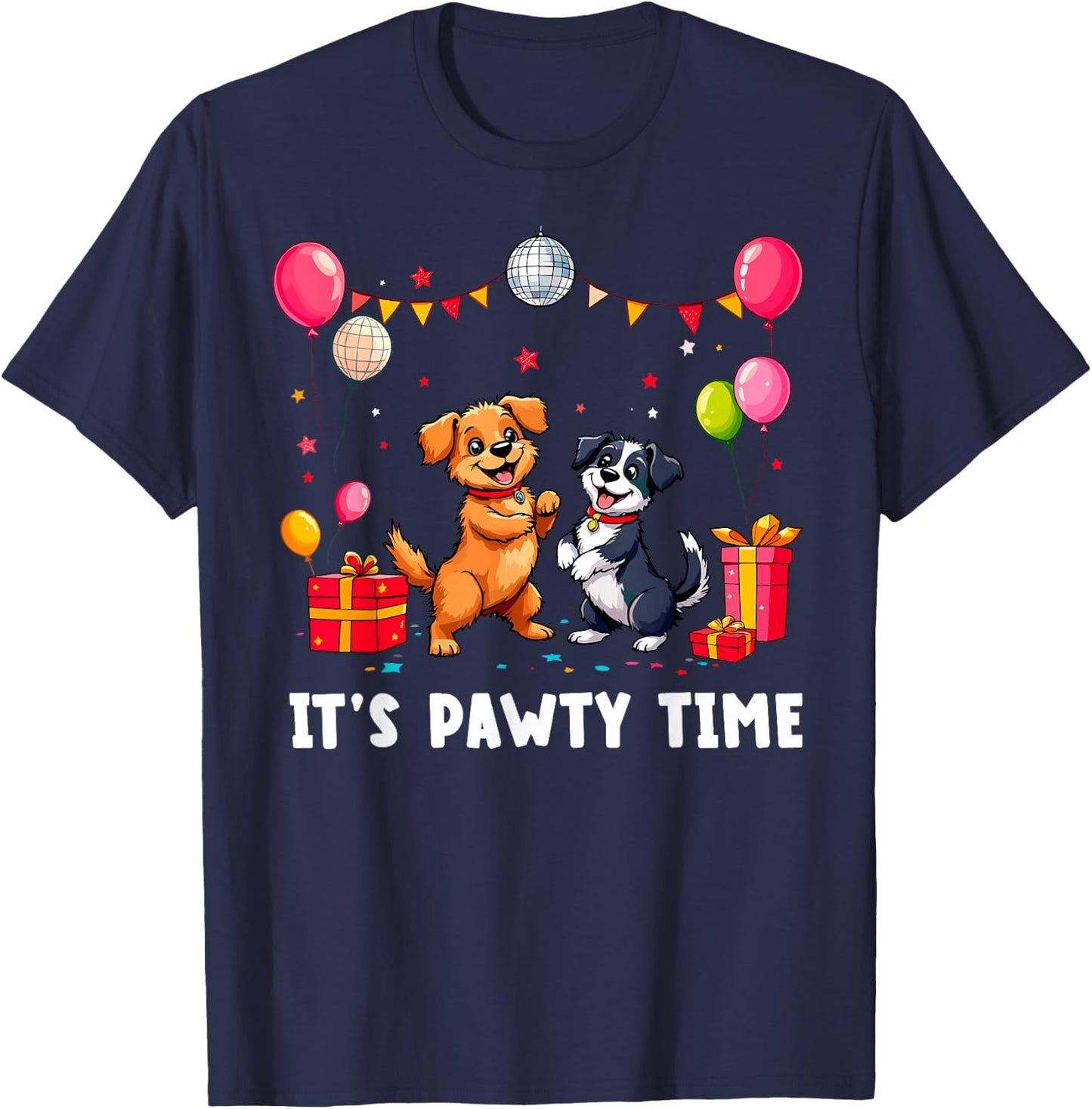 It's Pawty Time Dog's Birthday Party Funny Dog Holiday T-Shirt - T-Shirt | Navy