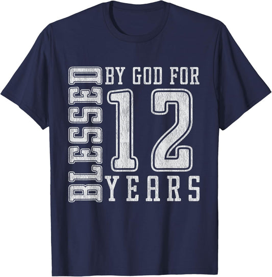 Blessed by God for 12 Years old birthday boys kids vintage T-Shirt - T-Shirt | Navy