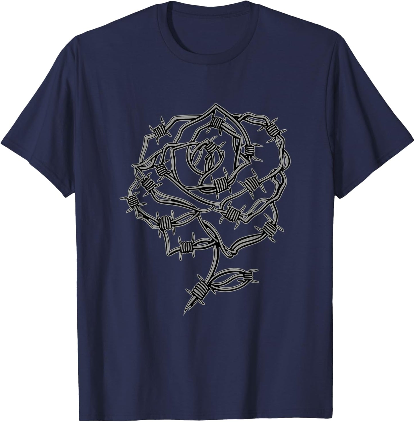Barbed Wire Rose Grunge Aesthetic Punk Gothic Floral Goth T-Shirt - T-Shirt | Navy