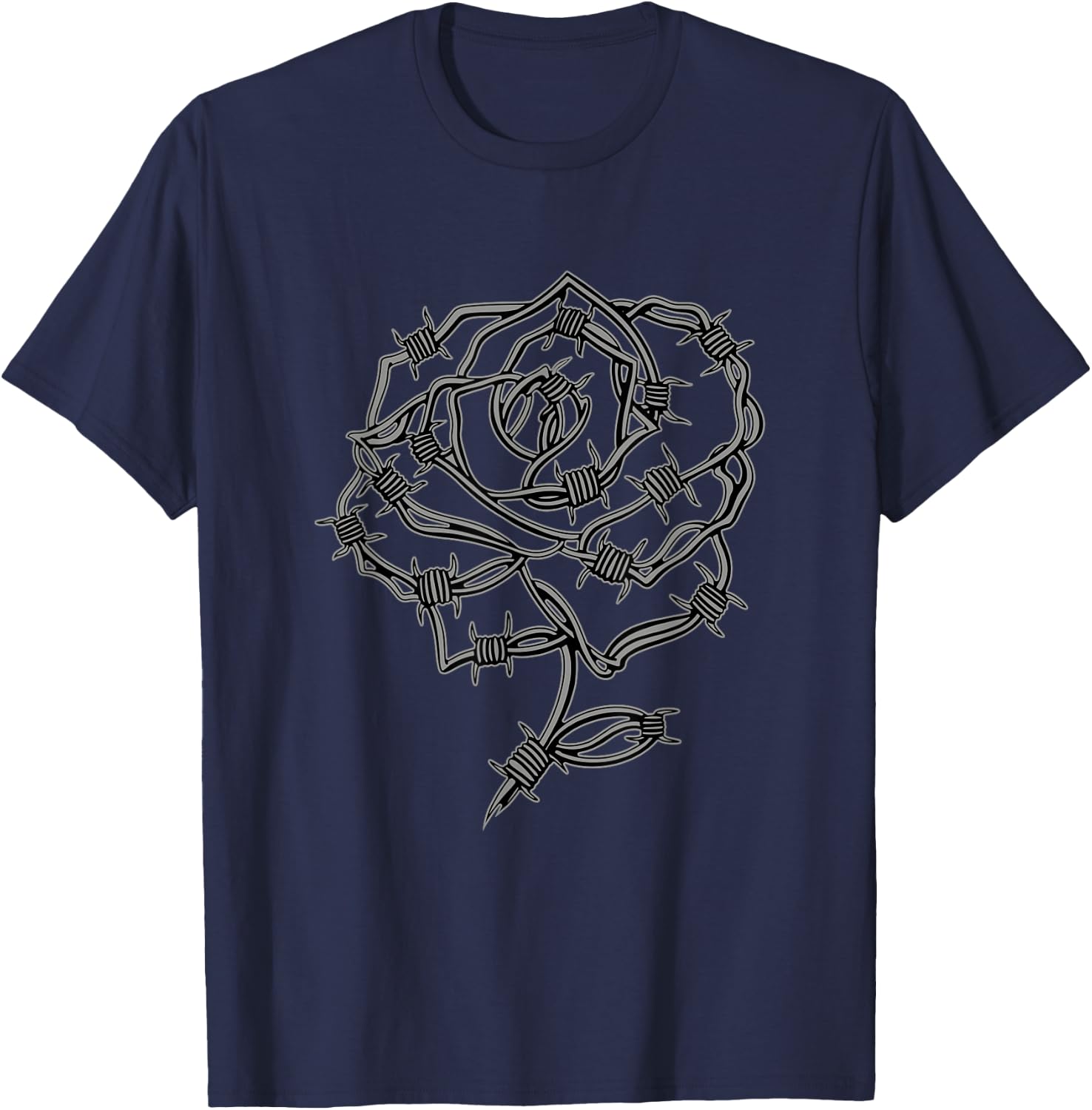 Barbed Wire Rose Grunge Aesthetic Punk Gothic Floral Goth T-Shirt - T-Shirt | Navy